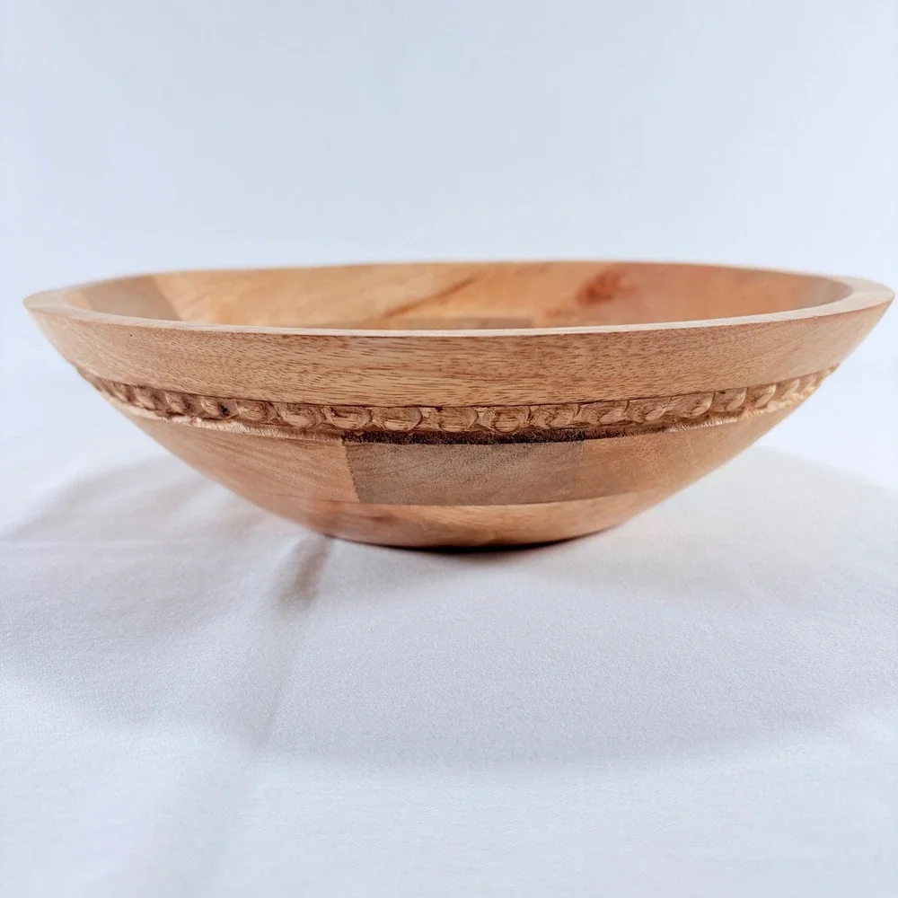 Foreside Wood Bead Bowl 10 Inch Brown Mango‎ Wood Beaded Trim FDAD08033